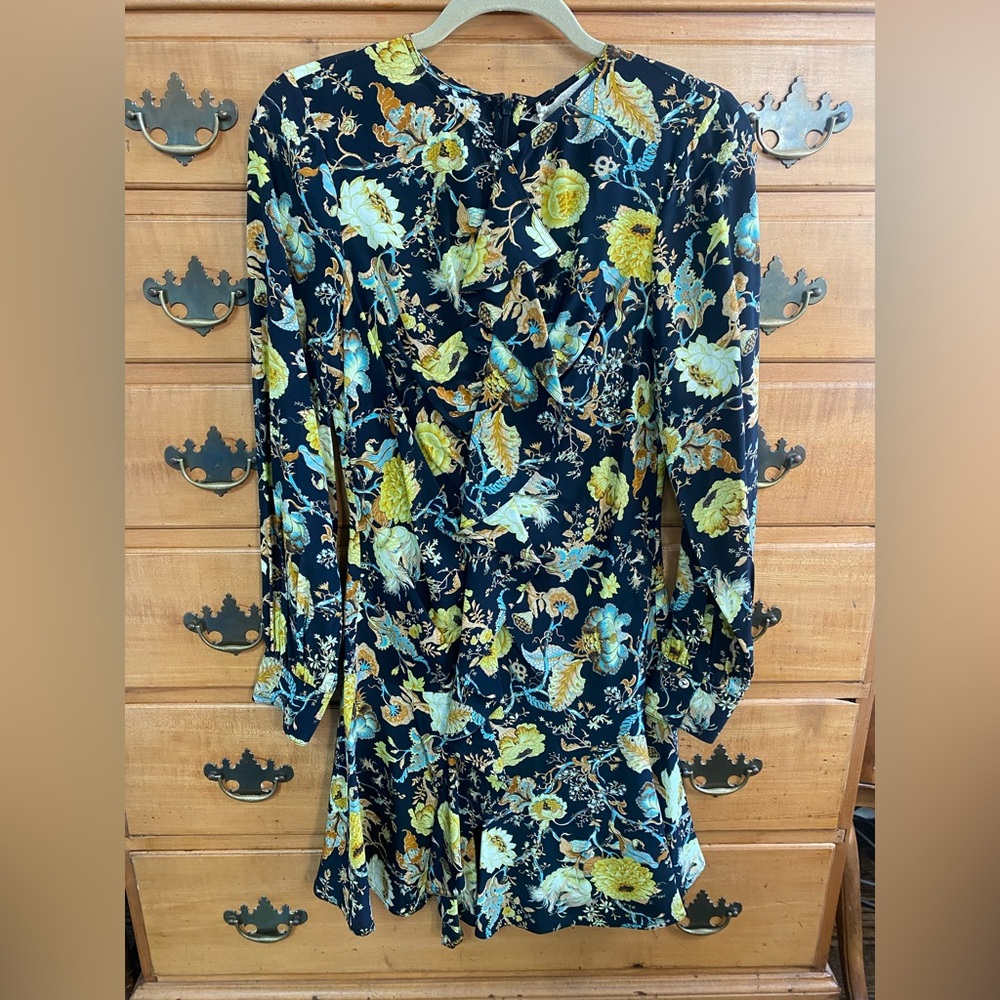 Silk Ulla Johnson black and yellow floral dress with long sleeves